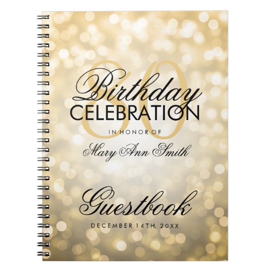Guestbook 80th Birthday Party Gold Glitter Light Notitieboek (Voorkant)