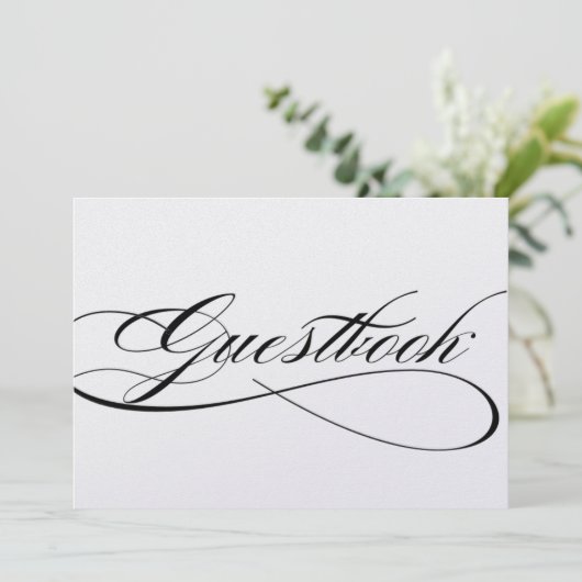 Guestbook-code voor bruiloft in mooi script kaart (Staand voorkant)