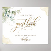 Guestbook Elegant Greenery and Waterverf Sign Poster (Voorkant)