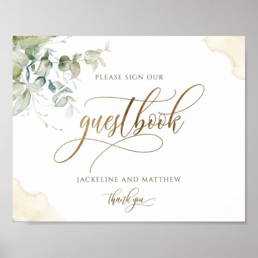 Guestbook Elegant Greenery and Waterverf Sign Poster (Voorkant)