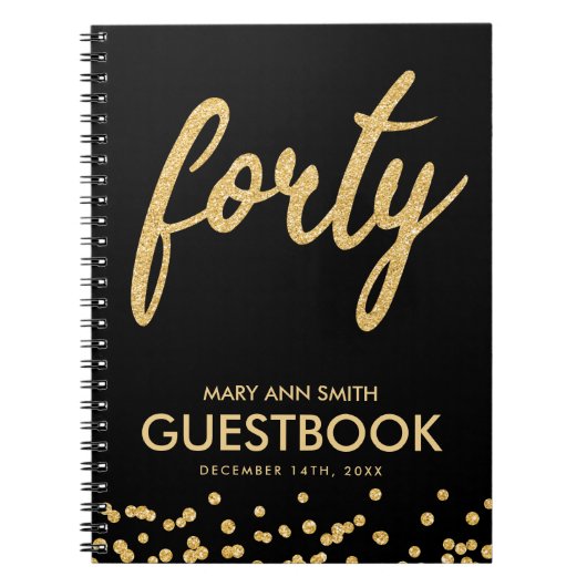 Guestbook Gold Black 40 Birthday Glitter Notitieboek (Voorkant)