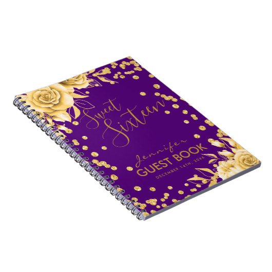 Guestbook Gold Paars Sweet 16 Glitter Floral Notitieboek (Rechterzijde)