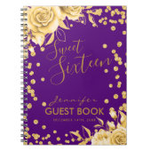 Guestbook Gold Paars Sweet 16 Glitter Floral Notitieboek (Voorkant)