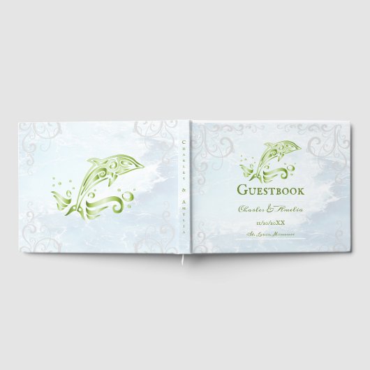 Guestbook met een groene dolfijn bruiloft gastenboek (Volledig)