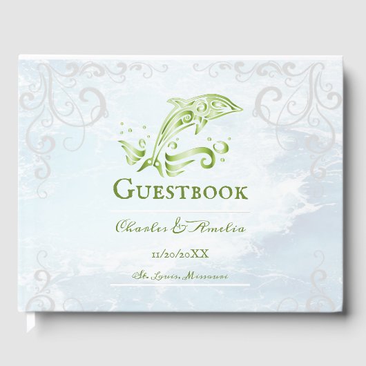 Guestbook met een groene dolfijn bruiloft gastenboek (Voorkant)