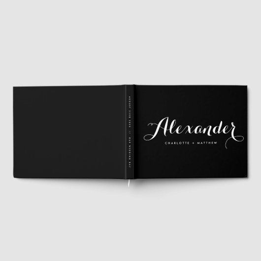 Guestbook met een zwart en wit modern script gastenboek (Volledig)