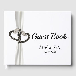 Guestbook met zwarte en witte diamanten harten gastenboek