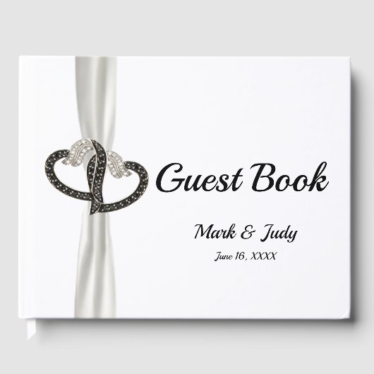 Guestbook met zwarte en witte diamanten harten gastenboek (Voorkant)