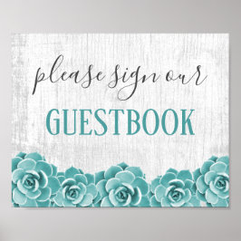Guestbook Sign Rustic Succulent Floral Barn Wood Poster