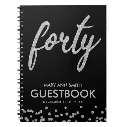 Guestbook Silver Black "40 Birthday Glitter Notitieboek (Voorkant)