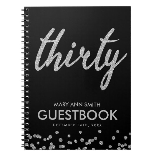 Guestbook Silver Black Dertig 30 verjaardag Glitte Notitieboek (Voorkant)
