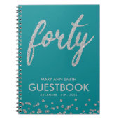 Guestbook Silver Blauwgroen 40 Birthday Glitter Notitieboek (Voorkant)