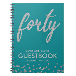 Guestbook Silver Blauwgroen 40 Birthday Glitter Notitieboek