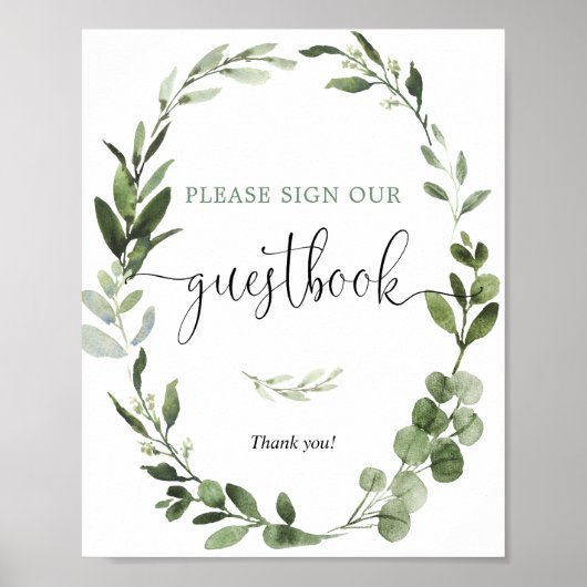 Guestbook teken groen krans baby shower teken poster (Voorkant)