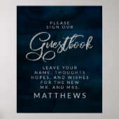 Guestbook van Navy Luster Silver Blue Poster (Voorkant)