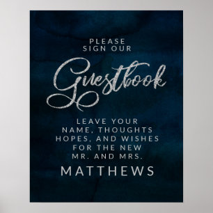 Guestbook van Navy Luster Silver Blue Poster