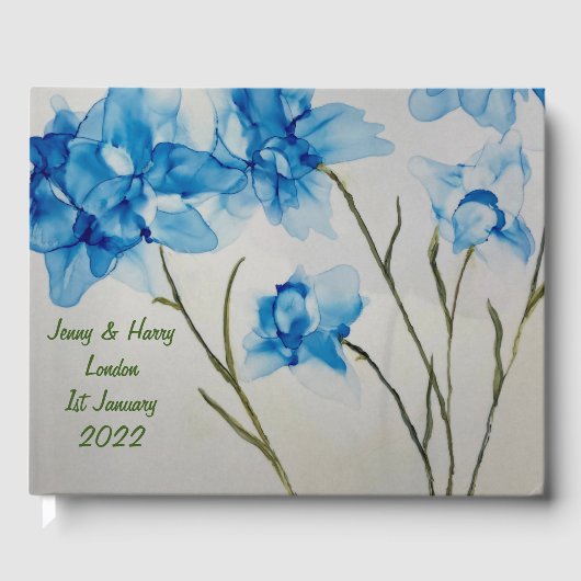 Guestbook Wedding Blue Flowers Gastenboek (Voorkant)