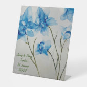 Guestbook Wedding Blue Flowers  Hand Fan Reclamebord Met Voetstuk (Voorkant)