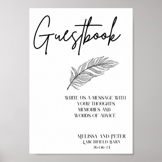 Guestbook Wedding Sign Elegant Modern Poster (Voorkant)