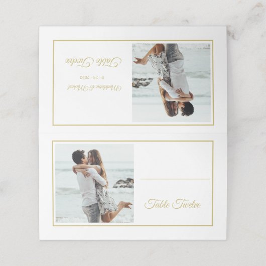 Guests Elegant Foto Gold Weduwingstabel Plaatskaartje (Buitenkant ongevouwen)
