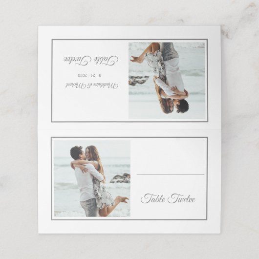 Guests Elegant Photo Silver Wedding Table Number Plaatskaartje (Buitenkant ongevouwen)