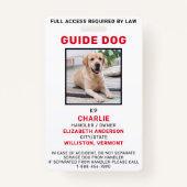 Guide Dog Service Dog Photo ID Badge (Voorkant)