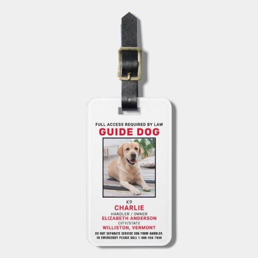 Guide Dog Service Dog Photo ID Badge Bagagelabel (Voorkant verticaal)