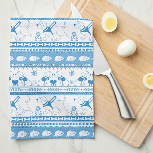 Guide Dog Tale Labs Patroon - Blauw - Theedoek (Quarter Fold)