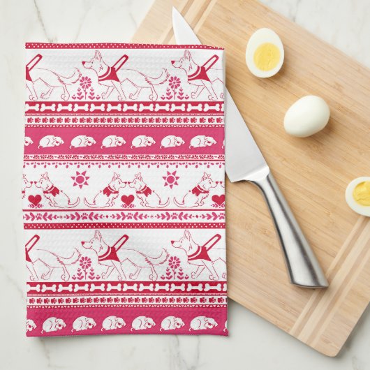 Guide Dog Tale Shepherd Patroon - Rood - Theedoek (Quarter Fold)