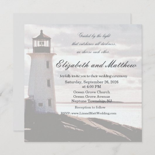 Guided by the Light Lighthouse Wedding Invitation Kaart (Voorkant / Achterkant)