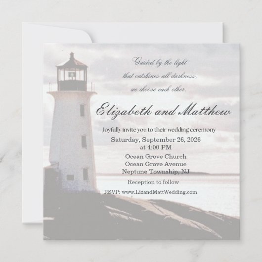 Guided by the Light Lighthouse Wedding Invitation Kaart (Voorkant)