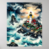 Guiding Light - serene vuurtorenscène Poster (Voorkant)