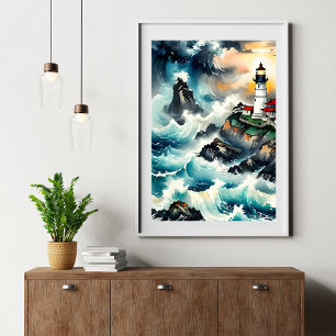 Guiding Light - serene vuurtorenscène Poster