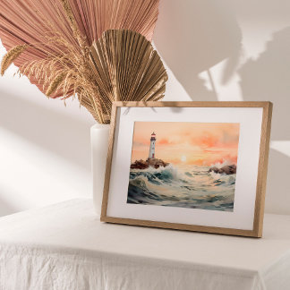 Guiding Light: Vuurtoren Waterverf Art Poster