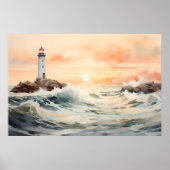 Guiding Light: Vuurtoren Waterverf Art Poster (Voorkant)