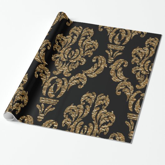 Guild Hall Regal Black Damask Cadeaupapier (Uitgerold)