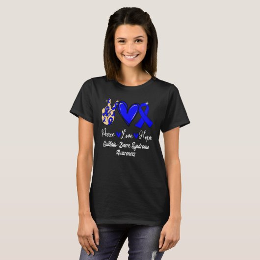 Guillain Barre Syndrome GBS Peace Love Hope Blue T-shirt (Voorkant volledig)