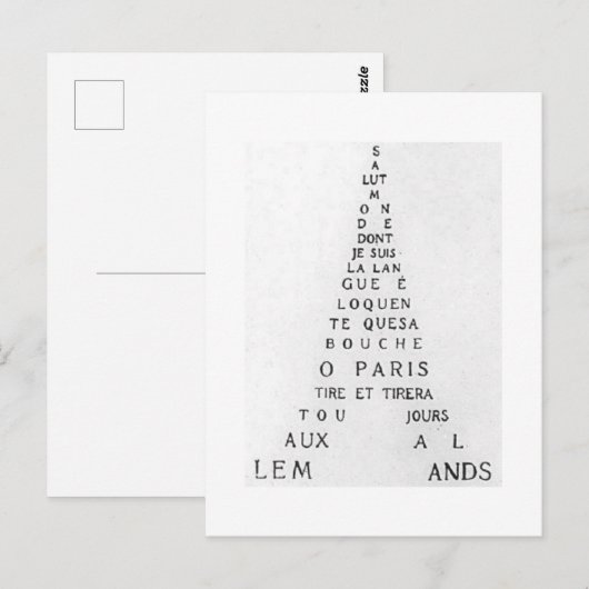 Guillaume Apollinaire, Eiffel Calligramme Briefkaart (Voorkant / Achterkant)