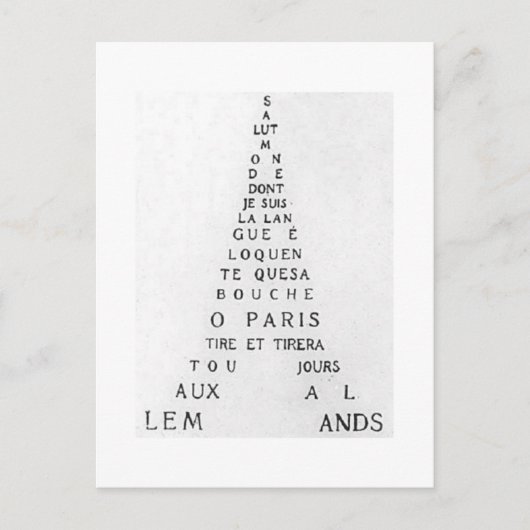 Guillaume Apollinaire, Eiffel Calligramme Briefkaart (Voorkant)