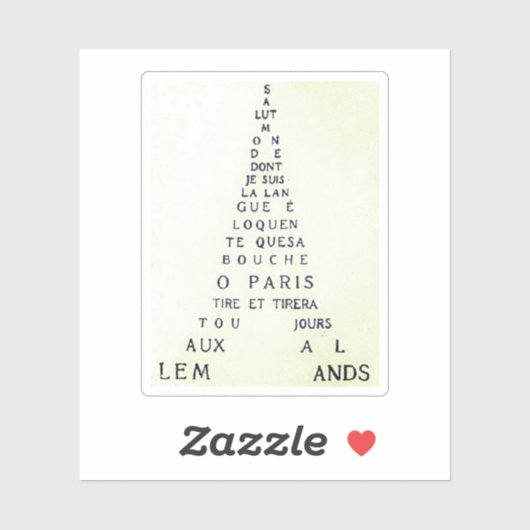 Guillaume Apollinaire, Eiffel Calligramme Sticker (Vel)