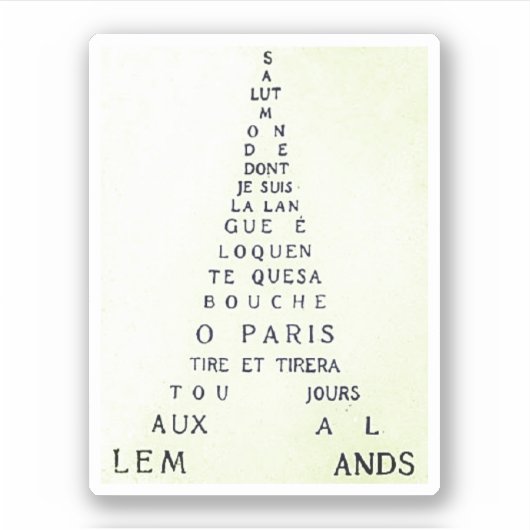 Guillaume Apollinaire, Eiffel Calligramme Sticker (Voorkant)