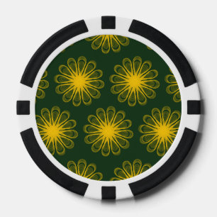 Guilloche Bloemen donkergroen geel Pokerchips