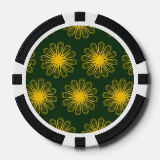 Guilloche Bloemen donkergroen geel Pokerchips