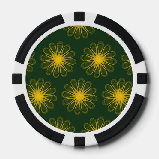 Guilloche Bloemen donkergroen geel Pokerchips (Voorkant)
