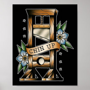 Guillotine Traditioneel Tattoo Flash Chin Up Medie Poster