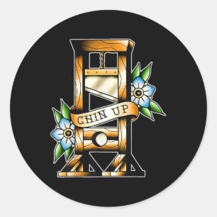 Guillotine Traditioneel Tattoo Funny Chin Up Sarca Ronde Sticker