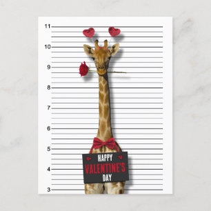 Guilty Giraffe Mugshot Funny Happy Valentine Dag Feestdagenkaart