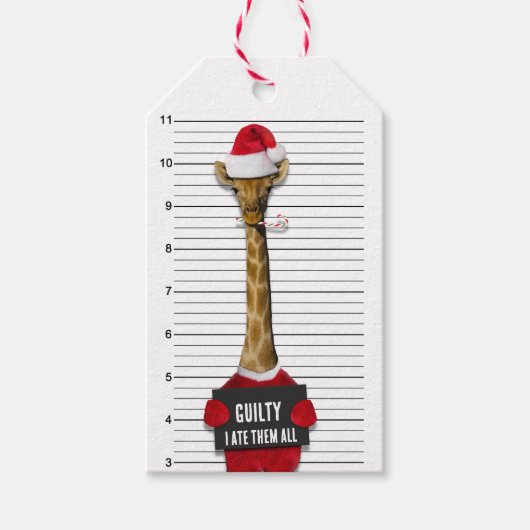 Guilty Giraffe Mugshot Funny Kerstmis Cadeaulabel (Voorkant)