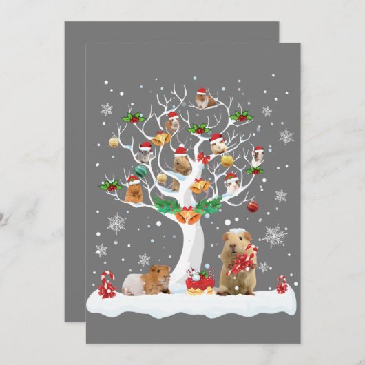 Guinea Pig Christmas On Winter Tree Goat Lover Paj Kaart (Voorkant / Achterkant)