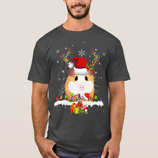 Guinea Pig Christmas Reindeer Christmas Lights T-shirt (Voorkant)